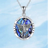 ANGEL PROTECT MICHAEL OVAL Pendant DIAMOND Cut 925 Sterling Silver 26" Necklace