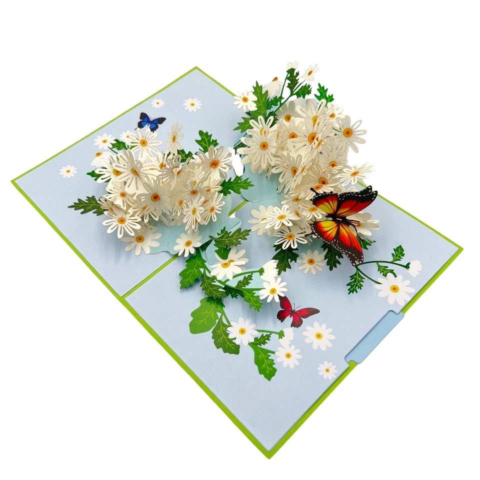 Pop Up Greeting Card White Daisy Field Blooming Flower Birthday Thank You Gift - Image 4 of 4