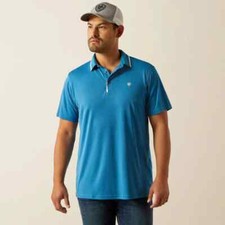 ARIAT MENS WELDED TEK FITTED SHORT SLEEVE POLO - BLUE SAPHIRE 58731