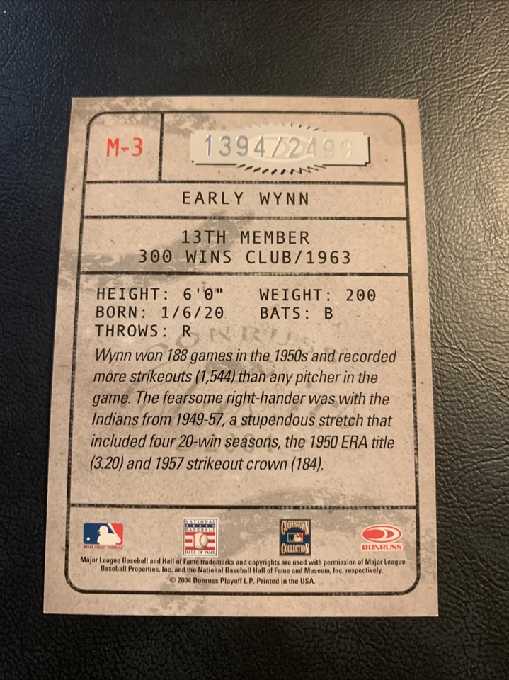 #m-3 Early Wynn Cleveland 2004 Donruss Classics Membership 2499￼￼ Cb32 - Image 2 of 2