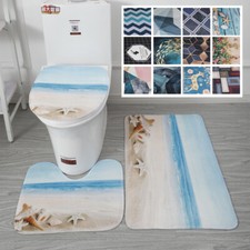 3 Piece Printed Bathroom Rug Set, Bath Mat, Contour Rug, Toilet Lid Cover Soft  