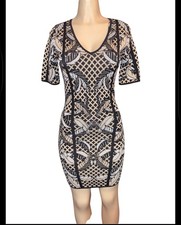 Jealous Tomato Gold/Blk/Silver Rayon Knit Sweater Dress, Bodycon, Large,