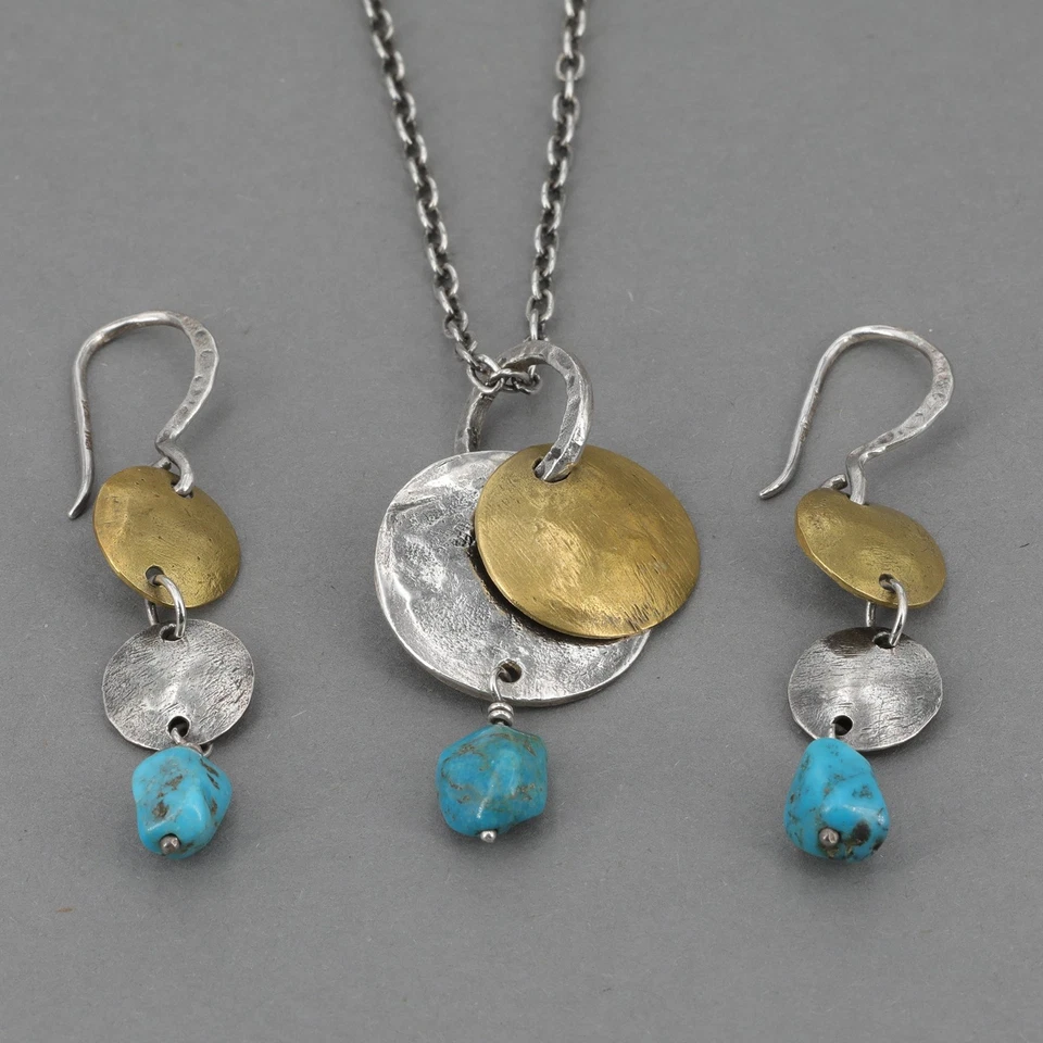 Pendientes Collar Turquesa Silpada Plata Esterlina y Latón Retirado N1835 W1817 Foto 2 de 4