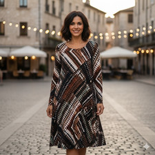 Karen Kane Vintage Boho Brown Flowy Shift Long Sleeve Dress, Size Large