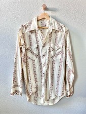 Vintage 1970 s Wrangler Pearl Snap Western Shirt Permanent Press Long Tails Sz L