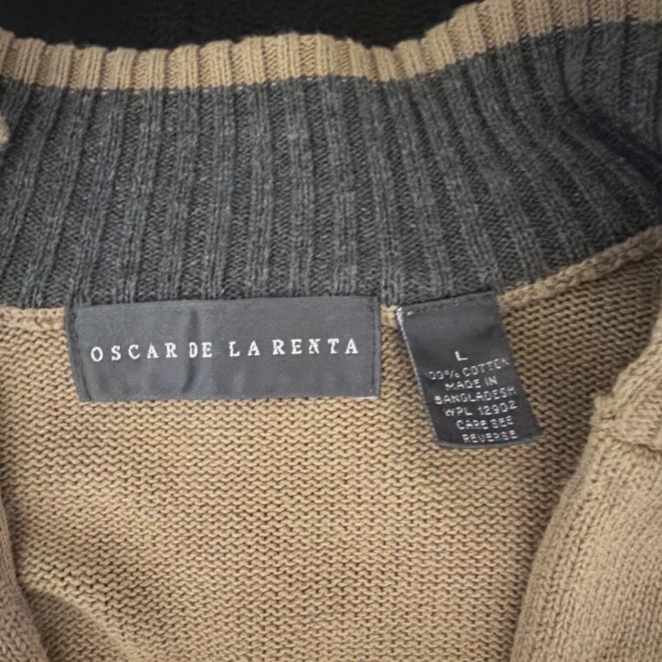 Oscar De La Renta Hombres Cárdigan Suéter Tostado Manga Larga Bolsillos Acanalados Grande Foto 4 de 4