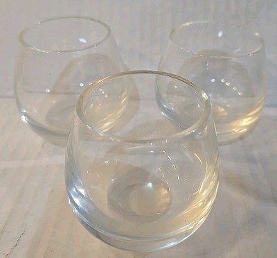3 Vintage Clear Heavy Glass Roly Poly Style Barware Cocktail Wine Glasses MCM