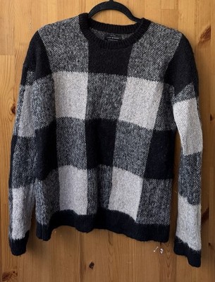 Lucky Brand Women's Checkered Black & Tan Long Sleeve Crew Neck Sweater - Size S
