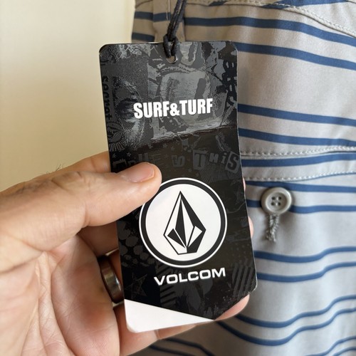 NWT Volcom Surf & Turf Mens 42x10 Gray Stripe Hybrid Chino Stretch Swim Shorts - Picture 4 of 11