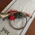 Vintage Brass Christmas French Horn with Pinecones and Ribbon Decor  — photo 6