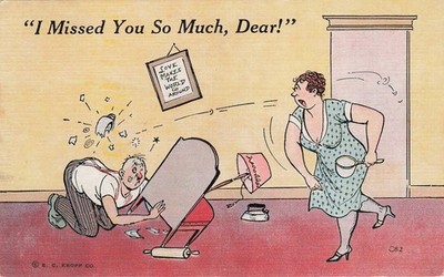 Vintage E. C. Kropp ''I Missed You So Much, Dear!'' Humor Cartoon Postcard