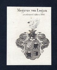 c. 1820 Magirus von Logau coat of arms nobility coat of arms copperplate antique print