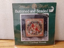 Mill Hill Buttoned  Beaded Cross Stitch Kit Cardinal Wreath MHCB223 Winter 2004