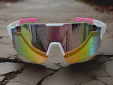 UV400 Shield Wraparound Cycling Sunglasses Mirrored Multicolor White Frame