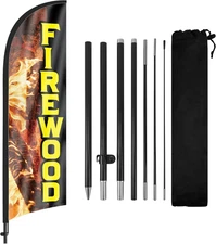 Firewood Feather Flag, Advertising Banner, w/ Flag Pole, Ground Stake, Business