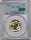 1936-S 25C PCGS/CAC MS 65 Washington Silver Quarter