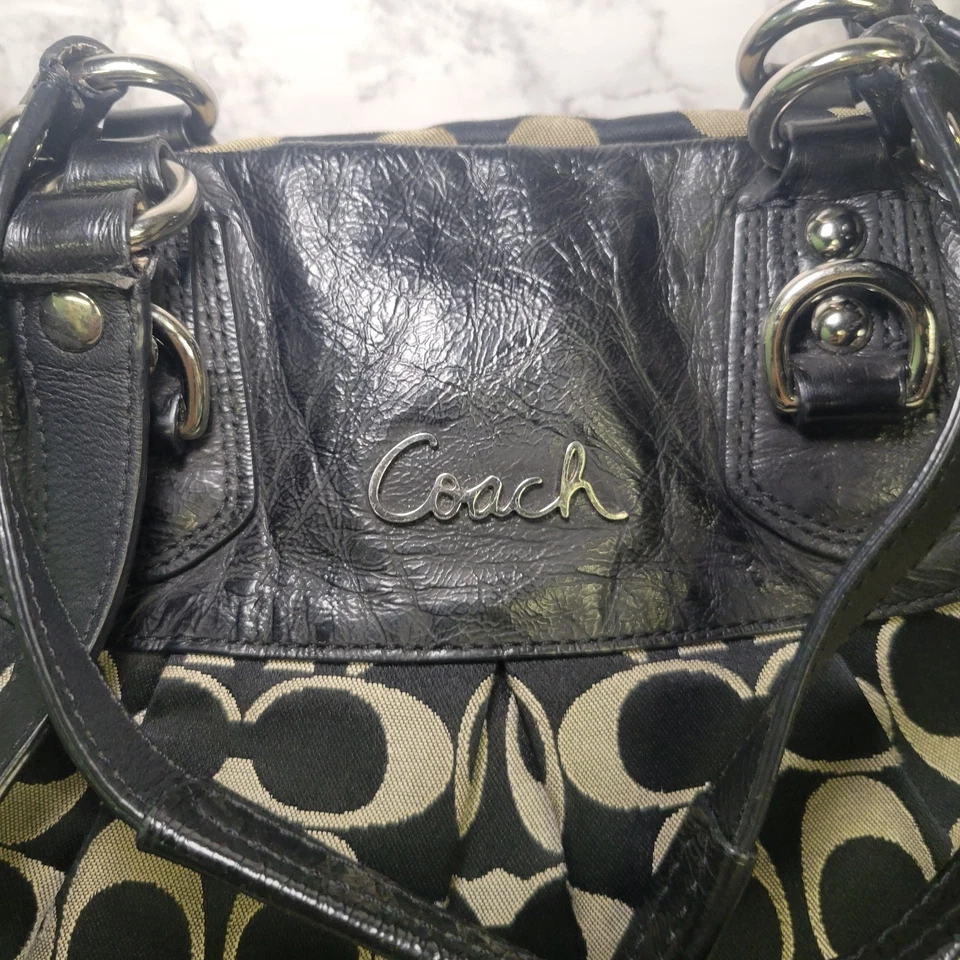 Coach Black Ashley Satchel Shoulder Bag Sateen Pleated Handbag Purse Y2K Vintage - Image 2 of 4