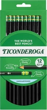 Ticonderoga Wood-Cased Pencils, Unsharpened, #2 HB Soft, Black, 12 Count