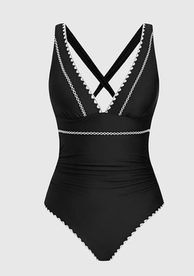 Cupshe Women s One Piece Swimsuit V Neck Shell Stitched Size Medium
