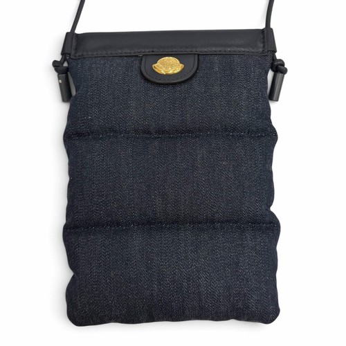 Pristine MONCLER Shoulder Bag Logo Metal Leather Denim Indigo cotton Women