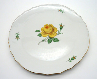 Meissen Tortenplatte Gelbe Rose Goldrand D 32 cm 2 Schleifstriche