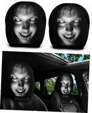 2PCS Ghost Face Headrest Covers, Scary Face Printinguto Seat Universal A