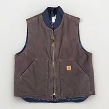 Carhartt Vest Mens Large Brown Duck Canvas Quilt Lined Insulated Zip VO2 DKB USA