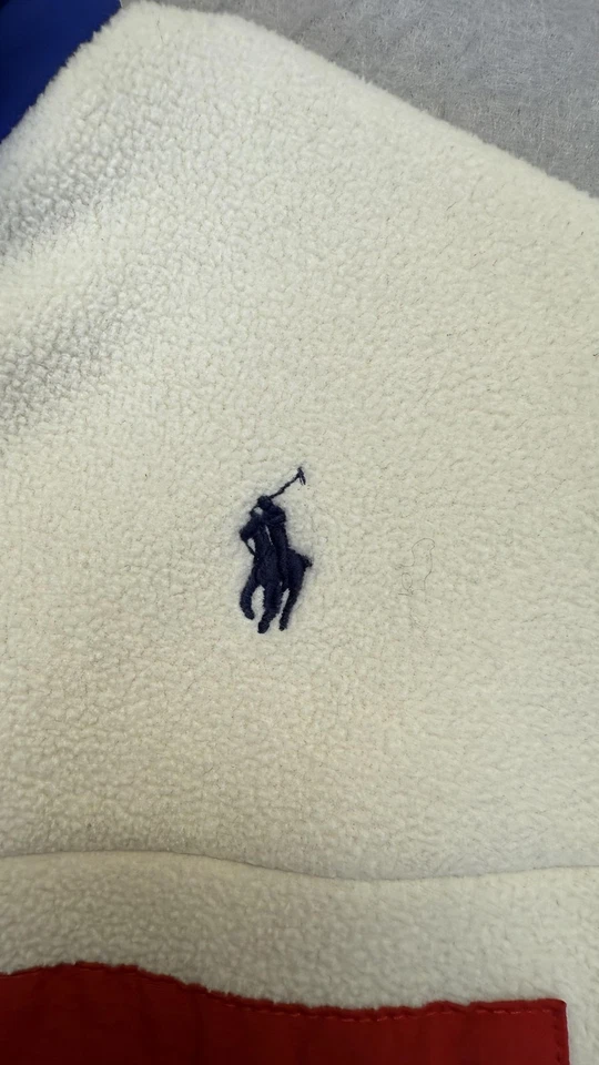 Chaqueta polar Polo Ralph Lauren para hombre mediana blanca bloque de color bolsillos con cremallera completa Foto 2 de 4