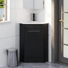 26" Corner Bathroom Vanity Sink Combo w/ White Resin Sink and Matte Black Faucet