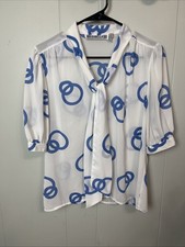 Vintage Loubella Sheer Blouse Womens Sz 10 Button Front Short Puffed Sleeve