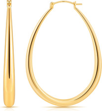 Chunky Hoop Earrings for Women, 14K Gold Plated Oval Hoop Earrings with 925 Ster