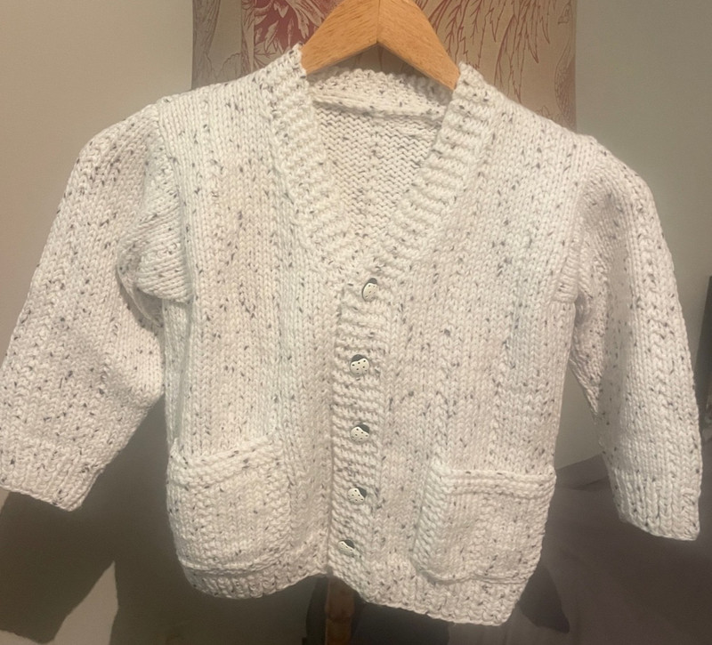 child's sweater, @size 5, 15"x15"x18" ladybug buttons, pockets, collar