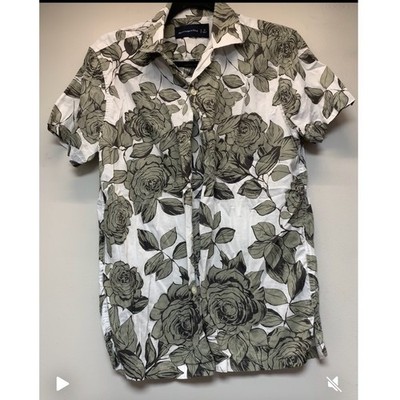 Abercrombie & Fitch Button Up Mens Small White Green Floral Excellent Rose Shirt