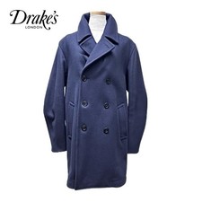 Drake’s London Navy Melton Wool Long Peacoat Made in England Size 40 L Jacket JP