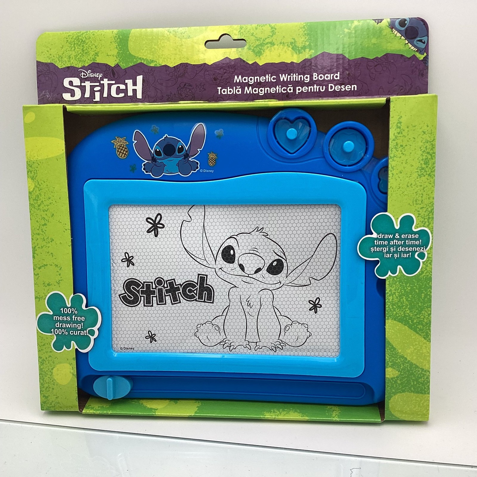 DISNEY Stitch Magnetic Writing Board Kids Drawing Toy 3 Magnet Stamps TH3