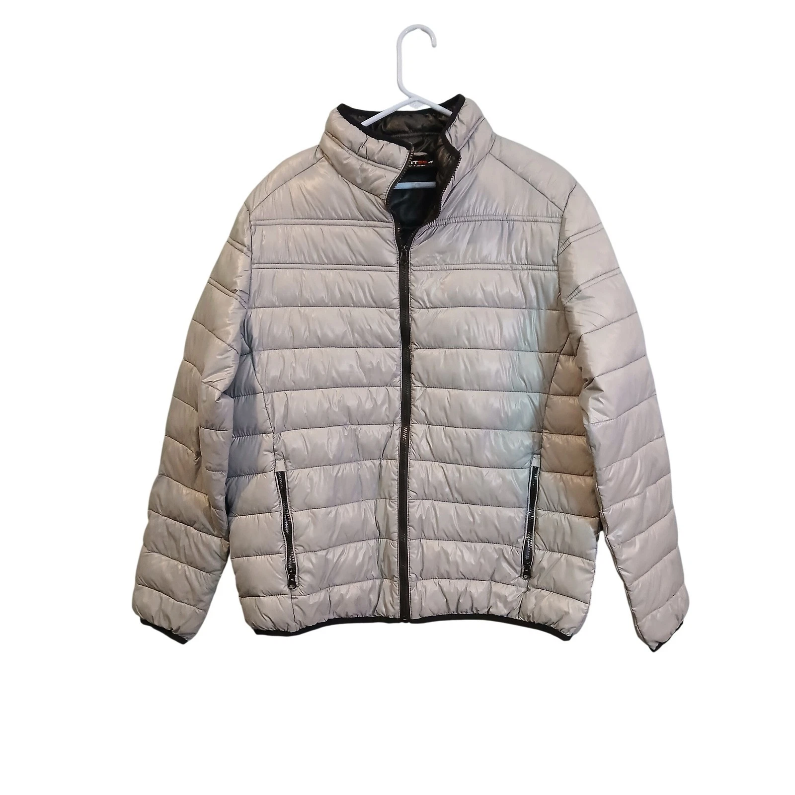 Exit 59 Mens XL Lightweight Puffer Jacket Silver Grey Quilted Full Zip Coat