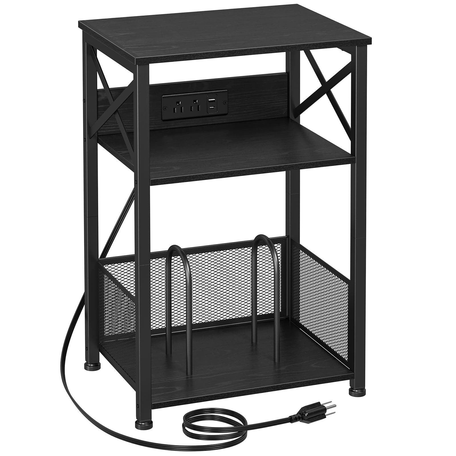 Turntable Stand with Storage & USB Charging Station for Vinyl Records-image