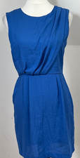 Top Shop Pencil Dress Size 10 Blue Lightweight Fitted Waist Pleated Shoulder Zip