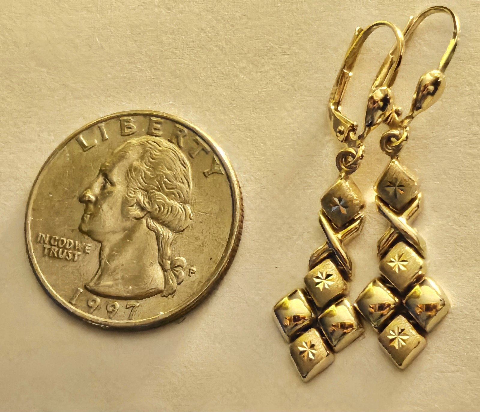 14K Solid Yellow Gold Modernistic Chandelier Earr… - image 3