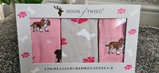 House of Tweed Boss 3er Set Luxus Bambus Hundesocken Größe 4-8 UK