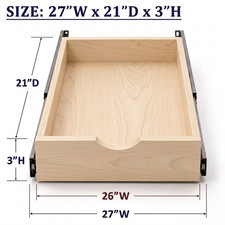 27" Solid Birch Wood Roll Out Cabinet Drawer - Dovetail, Soft Close Slides
