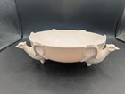 Vintage Jeannette Co Shell Pink Milk Glass Footed 3 Pheasant Bowl  MCM 8"
