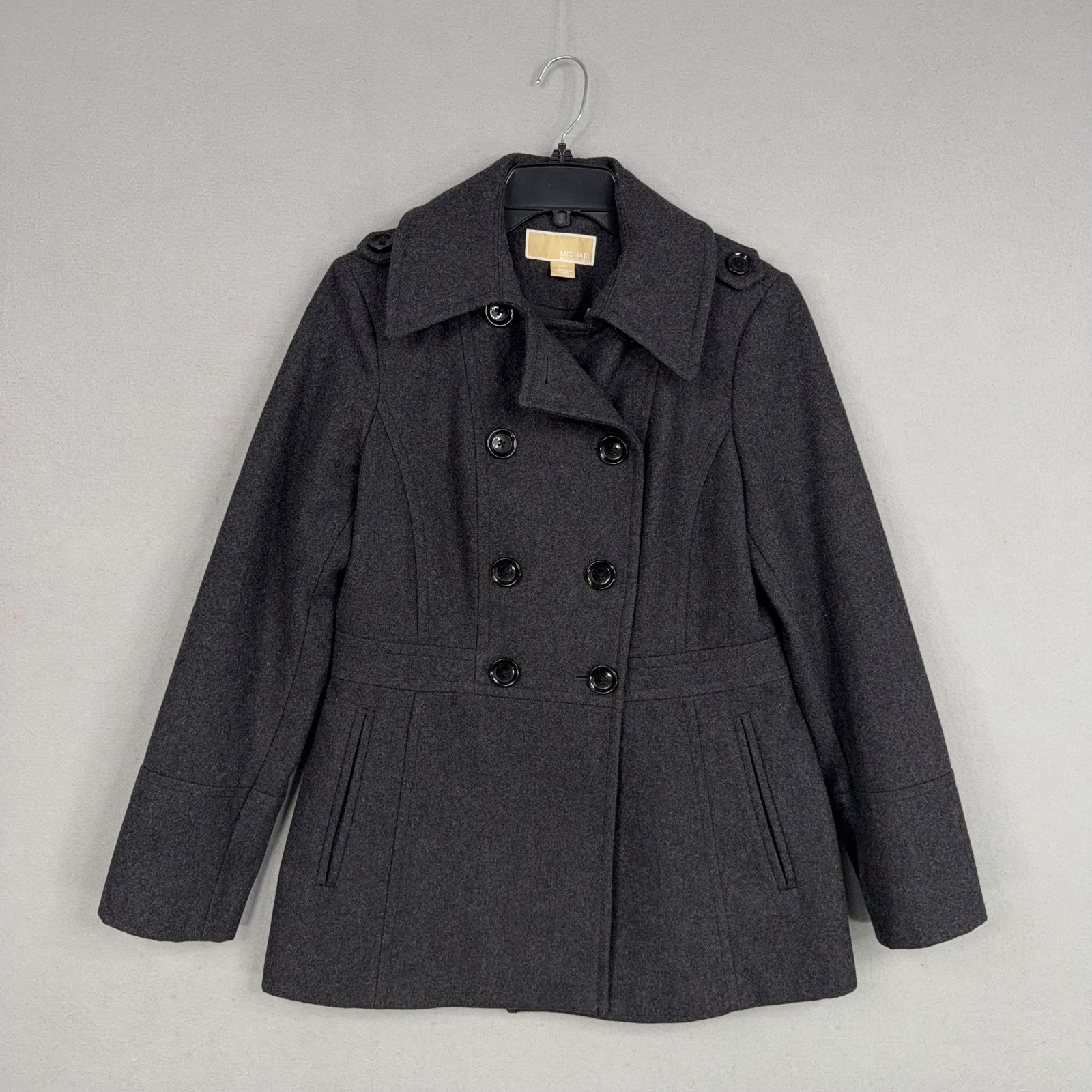 Michael Kors Coat Womens Small Gray Wool Blend Peacoat Double Breasted Jacket