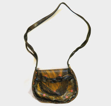 Tooled Leather Vintage 70's Purse PAINTED FLOWERS Shoulder Bag Braid Hippy Boho