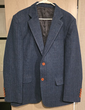 Custom Tailored 3 Piece Suit Men's 44L 38x32 Wool Blend Herringbone & Windowpane