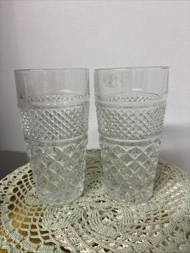 2 Vtg Anchor Hocking Wexford Tumblers Diamond Pattern 16 Oz 6 .25" Clear Glass