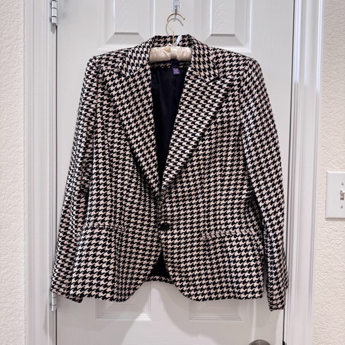 Ralph Lauren Purple Label Houndstooth Blazer Jacket Women 12 Wool Alpaca