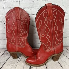 Vintage Rare Red Leather Frye Western Cowgirl Boots Womens Size 7 B Narrow Fit