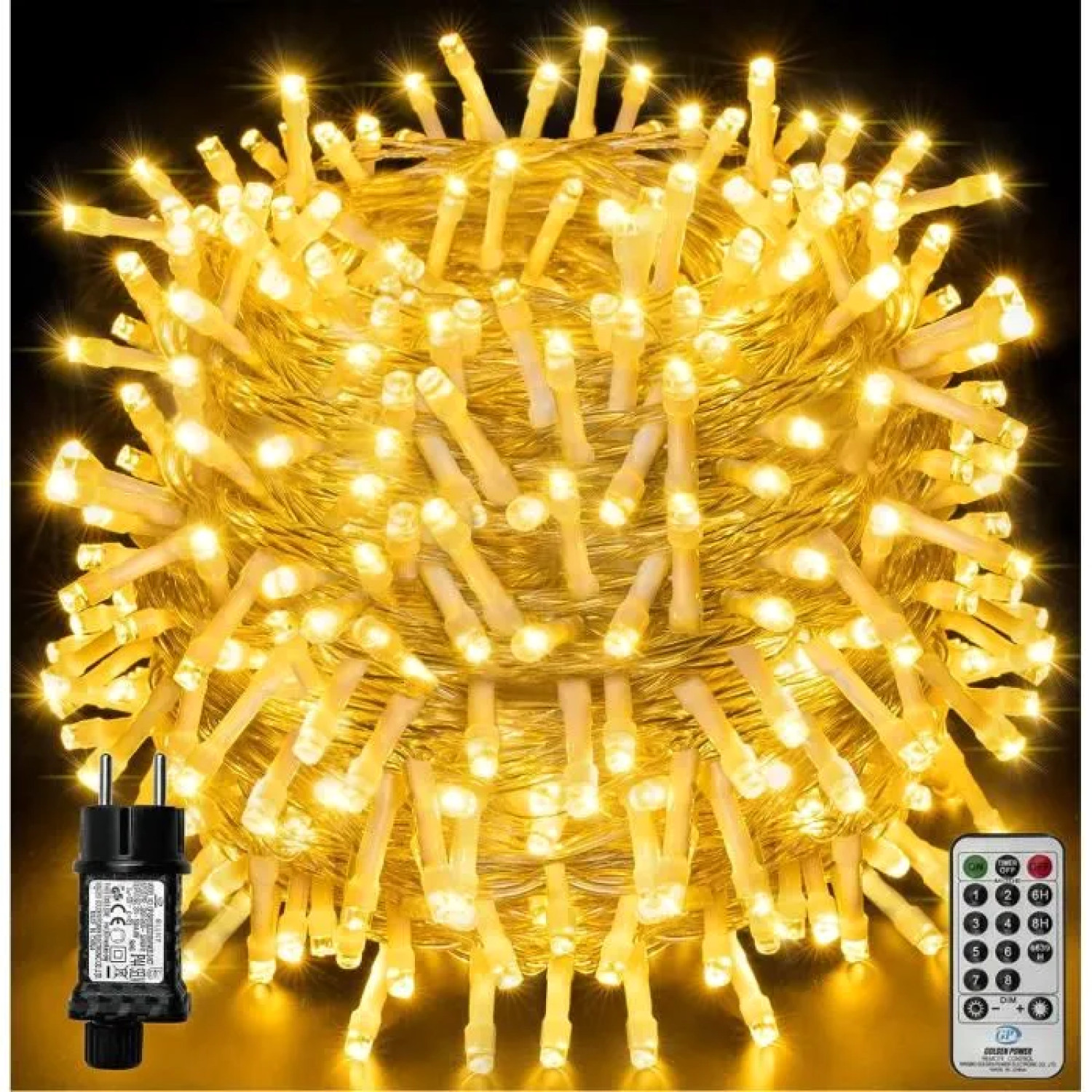 Guirlande lumineuse LED 100m blanc chaud pour décoration sapin Noël géant extérieur IP44