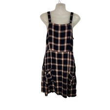 American Eagle Navy Plaid Sleeveless Retro Strappy Patch Pocket Dress Size Large